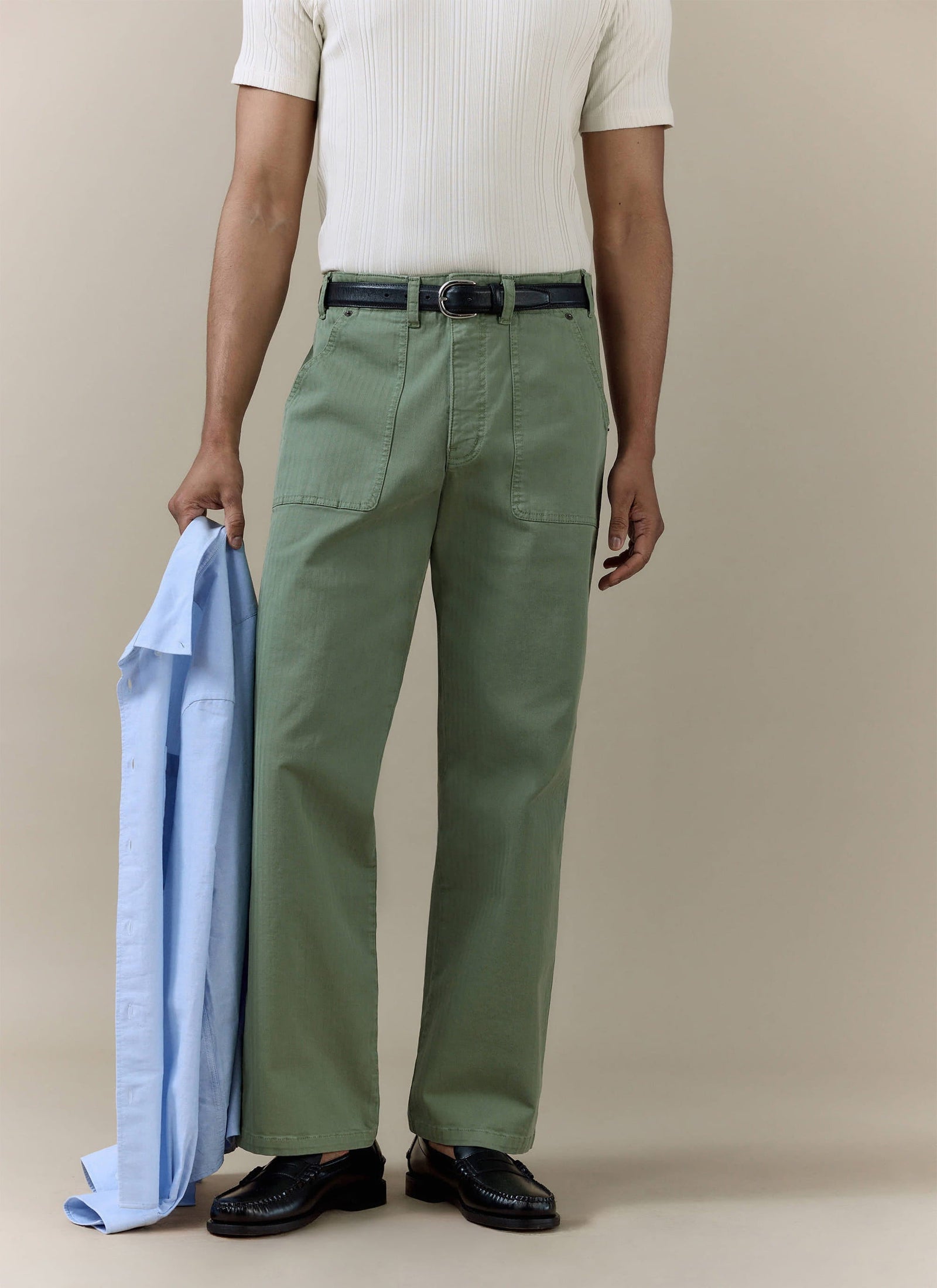 Lungo Herringbone Straight Trousers Cotton