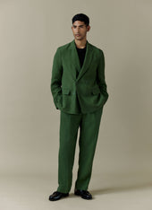 Pleated Tailored Trousers | Linen | Forest