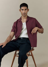 Short Sleeve Cuban Shirt Linen Merlot