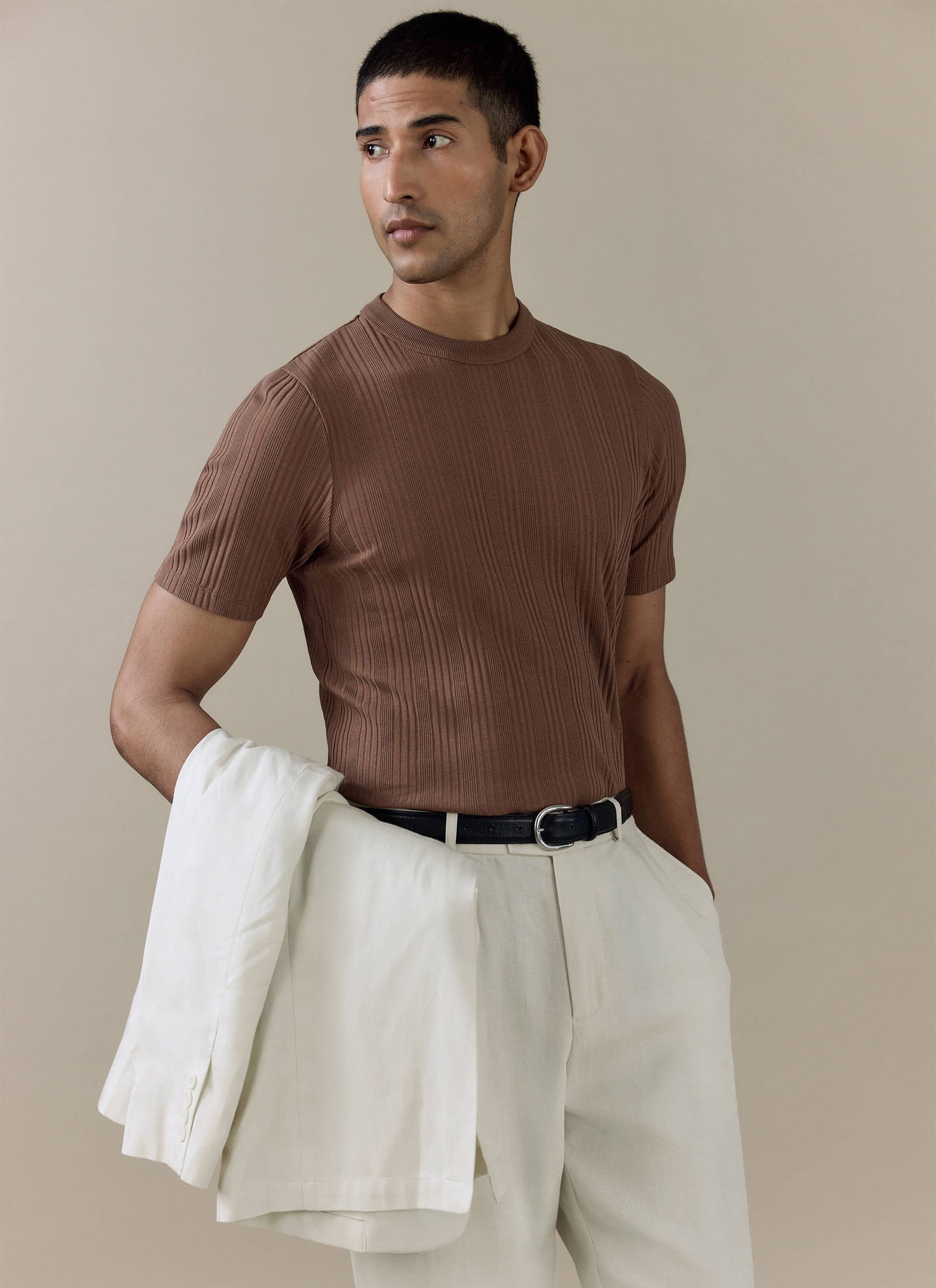 Leon Slim Ribbed T Shirt Cotton