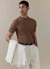Leon Slim Ribbed T Shirt | Cotton | Brown