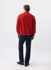 Gardner Dense Knitted Zip Cardigan Cotton Red