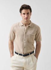 Contrast Trim Regular Knitted Shirt Wool Beige