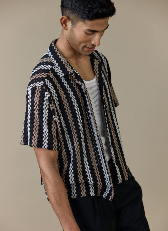 Wade Crochet Boxy Shirt | Cotton Blend | Black