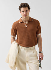 Tennis Boxy Knitted Polo | Cotton | Brown