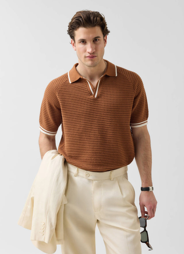 Tennis Boxy Knitted Polo | Cotton | Brown