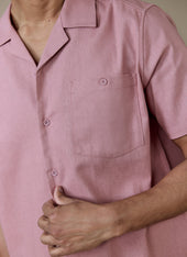 Short Sleeve Cuban Shirt Linen Pink