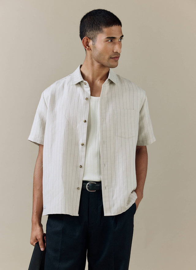 Striped Boxy Shirt | Linen Blend | Cream