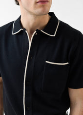 Contrast Trim Regular Knitted Shirt Wool