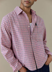 Hinsley Checked Boxy Shirt Cotton Pink