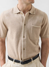 Contrast Trim Regular Knitted Shirt Wool Beige