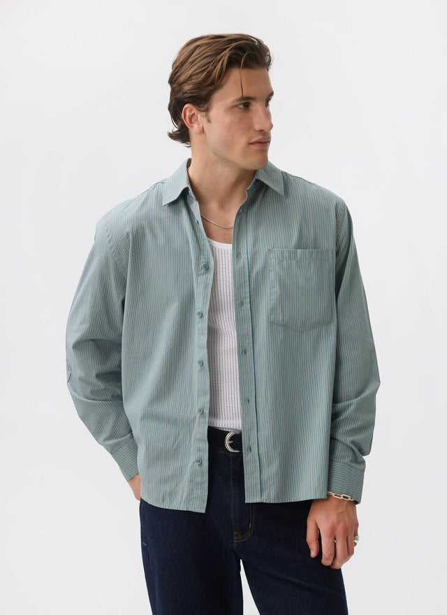 Clancy Striped Long Sleeve Shirt | Cotton | Blue