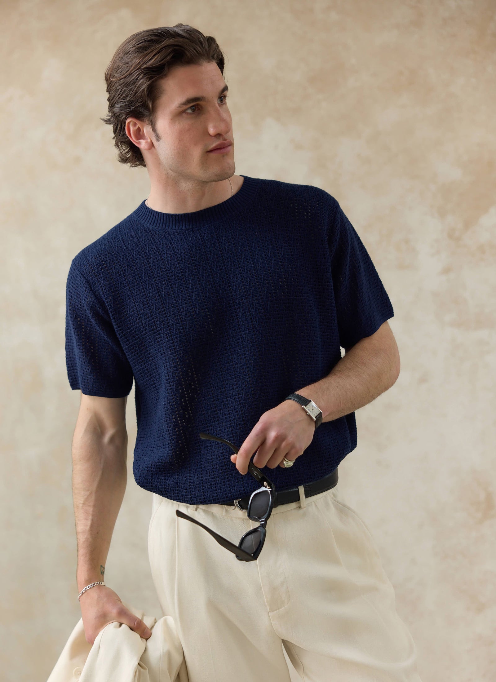Siena Knitted T Shirt | 100% Cotton | Navy