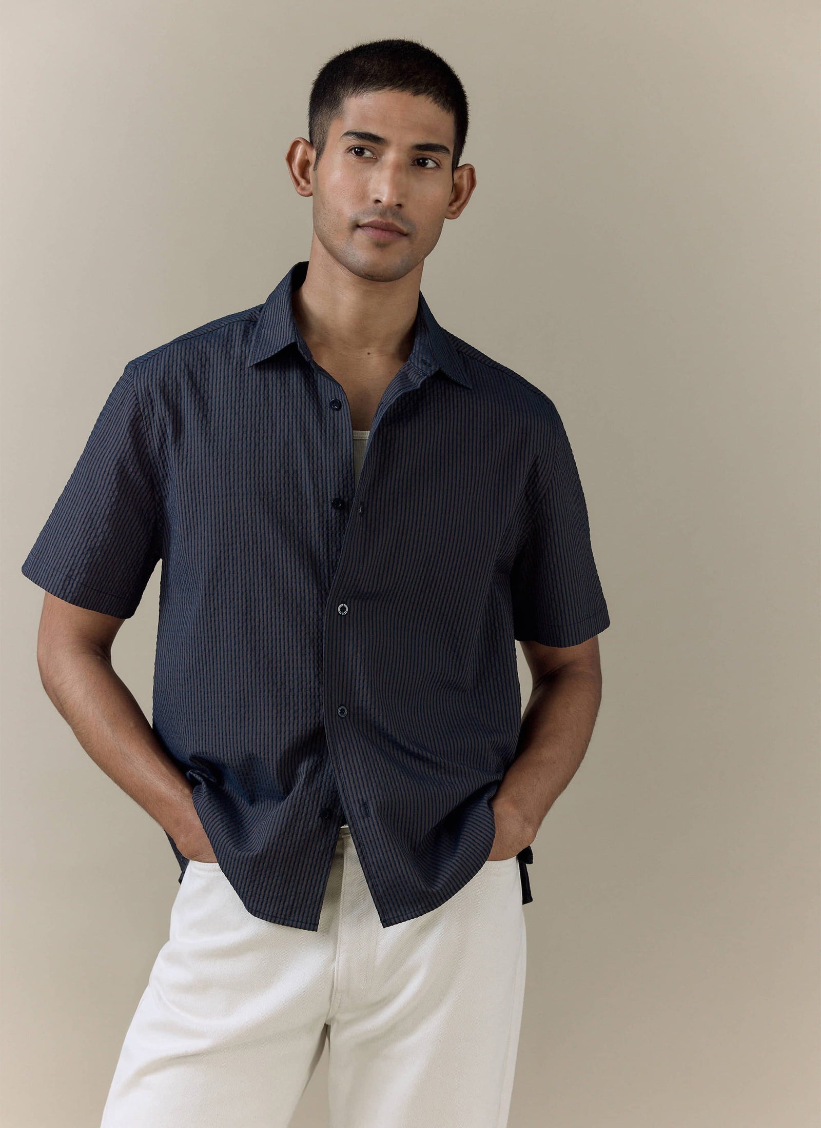 Rowan Seersucker Boxy Shirt Cotton Stripe