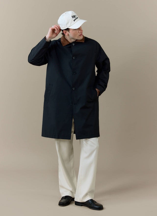 Cord Collar Relaxed Trench Coat | Cotton | Black
