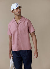 Short Sleeve Cuban Shirt Linen Pink