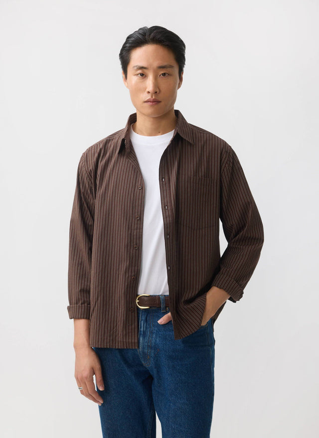 Clancy Striped Long Sleeve Shirt | Cotton | Brown