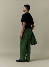 Pleated Tailored Trousers | Linen | Forest