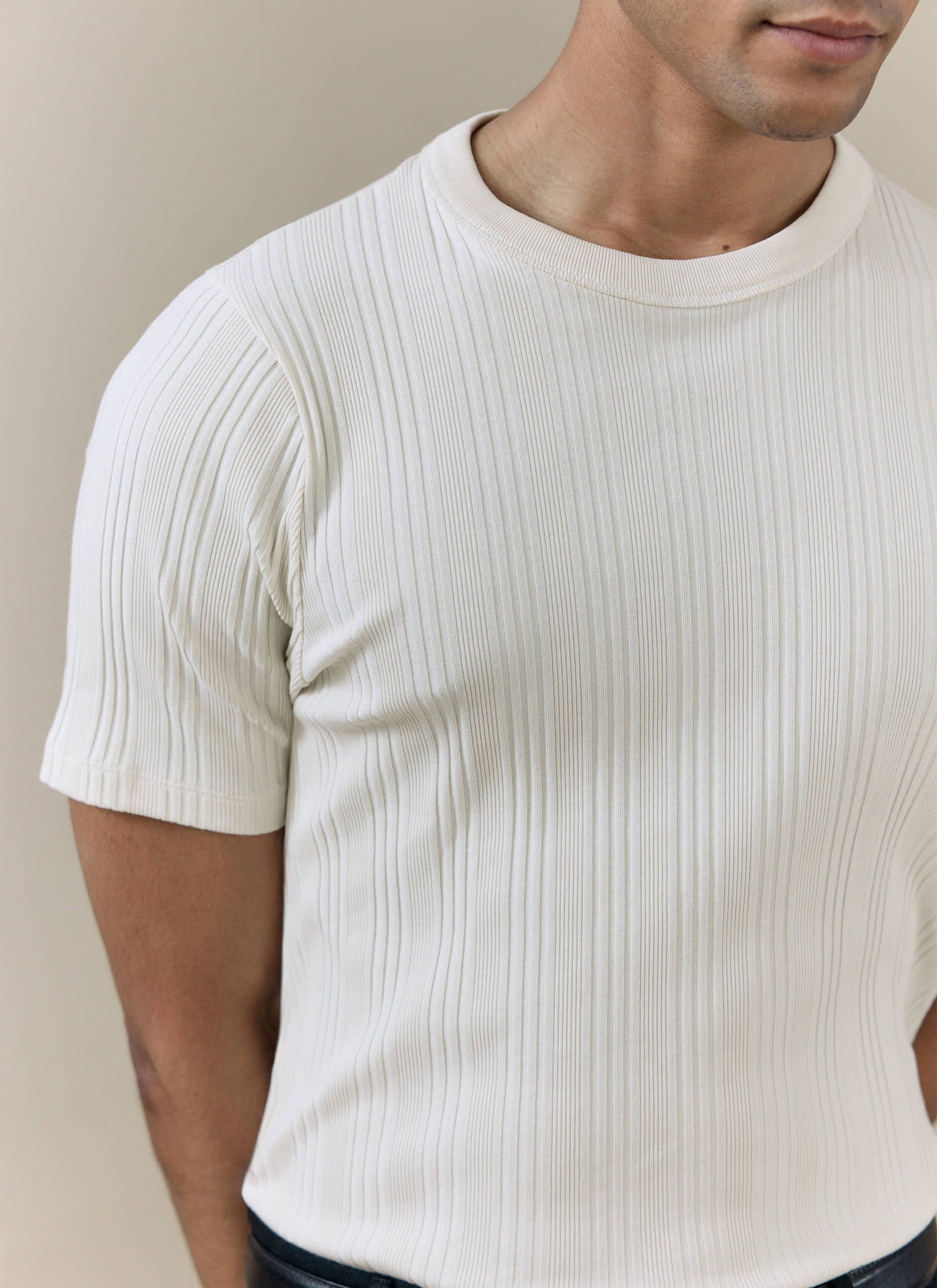 Leon Slim Ribbed T Shirt Cotton