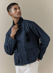 Wax Zip Jacket Cotton Navy