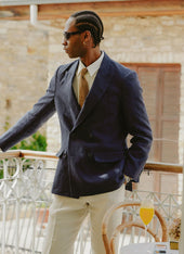 Tailored Double Breasted Blazer | Linen | Navy