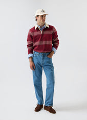 Editor Striped Rugby Polo Shirt | Cotton | Burgundy