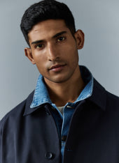 Men's Navy Sherlock Short Trench Coat | Waterproof | Midnight with Olive