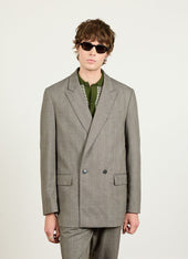 Tailored Double Breasted Blazer Herringbone Grey