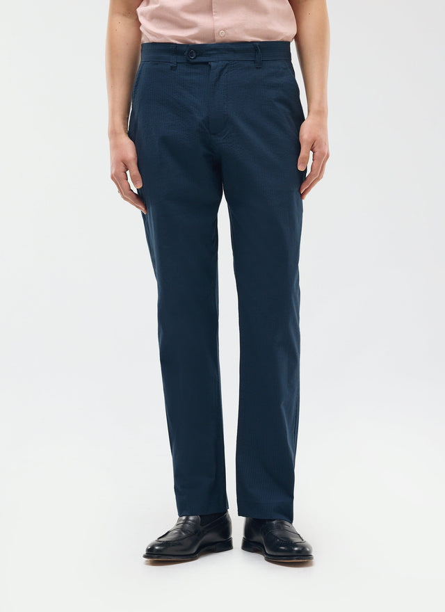 Tailored Seersucker Trousers | Navy