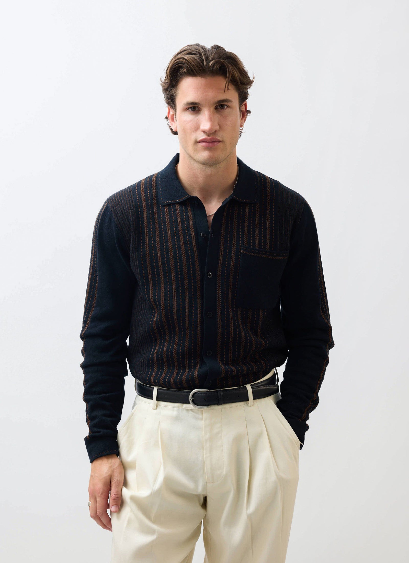 Appendix Long Sleeve Knitted Shirt Cotton With Brown