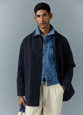 Men's Navy Sherlock Short Trench Coat | Waterproof | Midnight with Olive