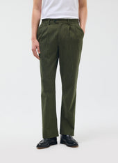 Pleated Tailored Trousers | Micro Check | Forest Green
