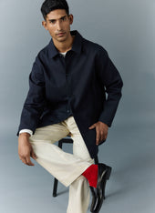 Men's Navy Sherlock Short Trench Coat | Waterproof | Midnight with Olive