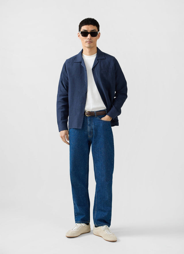 Long Sleeve Cuban Linen Shirt | Navy
