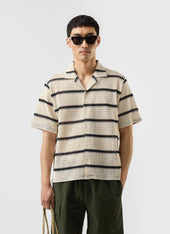 Crochet Groundsman Cuban Shirt | Cream with Black
