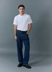Relaxed Leg Denim Jeans Cotton Mid Wash