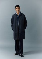 Men's Navy Greyson Long Trench Coat | Waterproof | Midnight with Olive