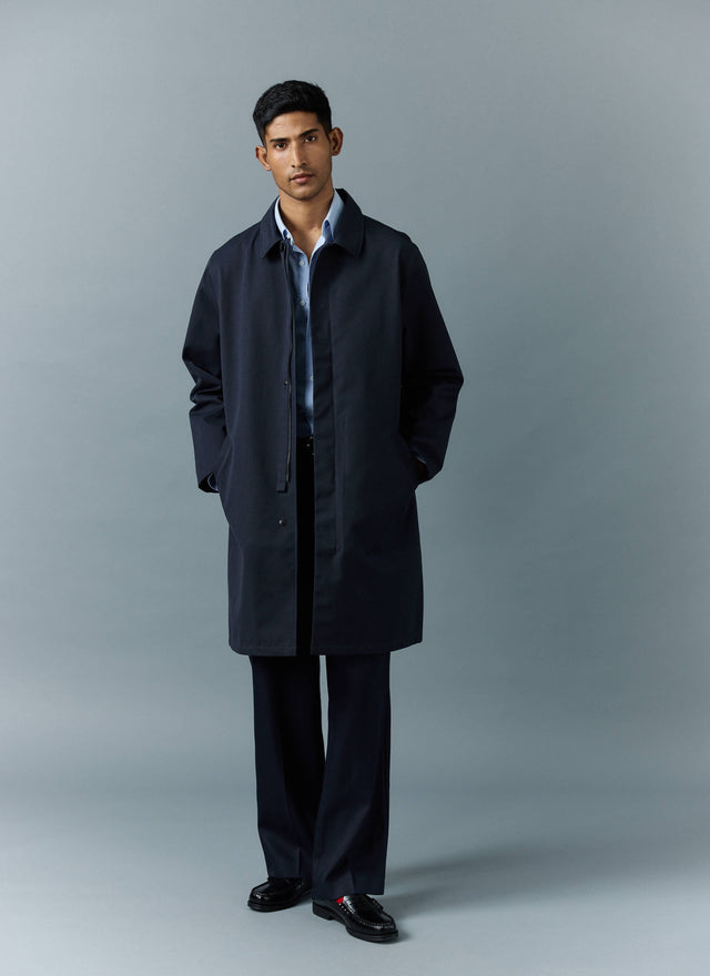 Men's Navy Greyson Long Trench Coat | Waterproof | Midnight with Olive