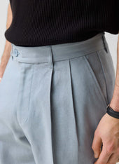 Pleated Tailored Trousers | Linen | Light Blue