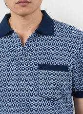 Casa Piccante Shirt | Knitted Cotton | Blue Jacquard