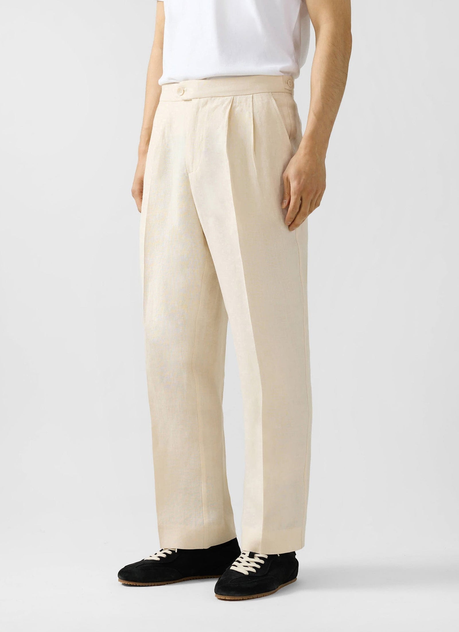 Pleated Tailored Trousers | Linen | Cream