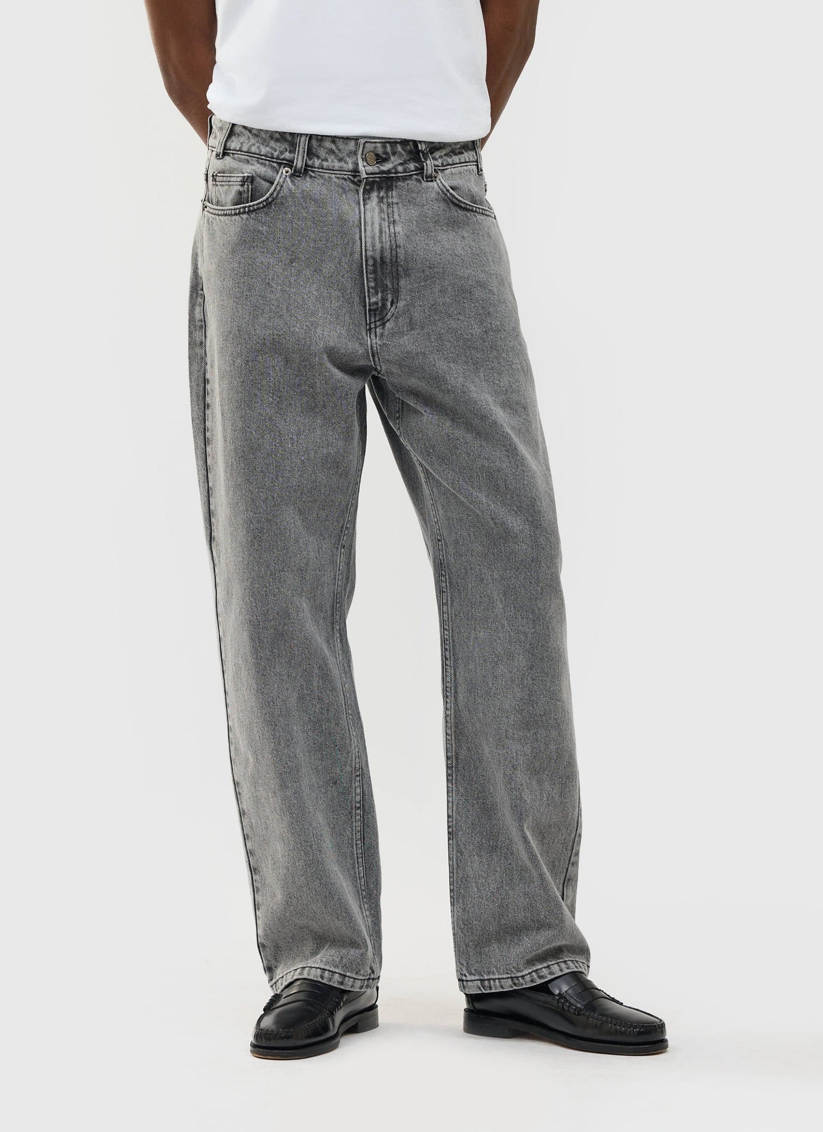 Wide Leg Denim Jeans Warm Grey Wash