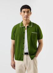 Contrast Trim Shirt | Wool | Forest with Cream