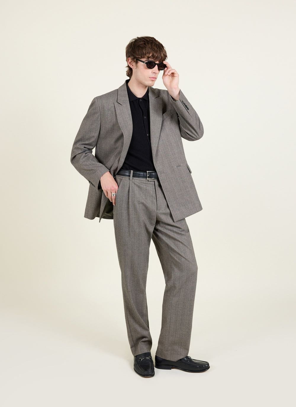 Tailored Double Breasted Blazer Herringbone Grey