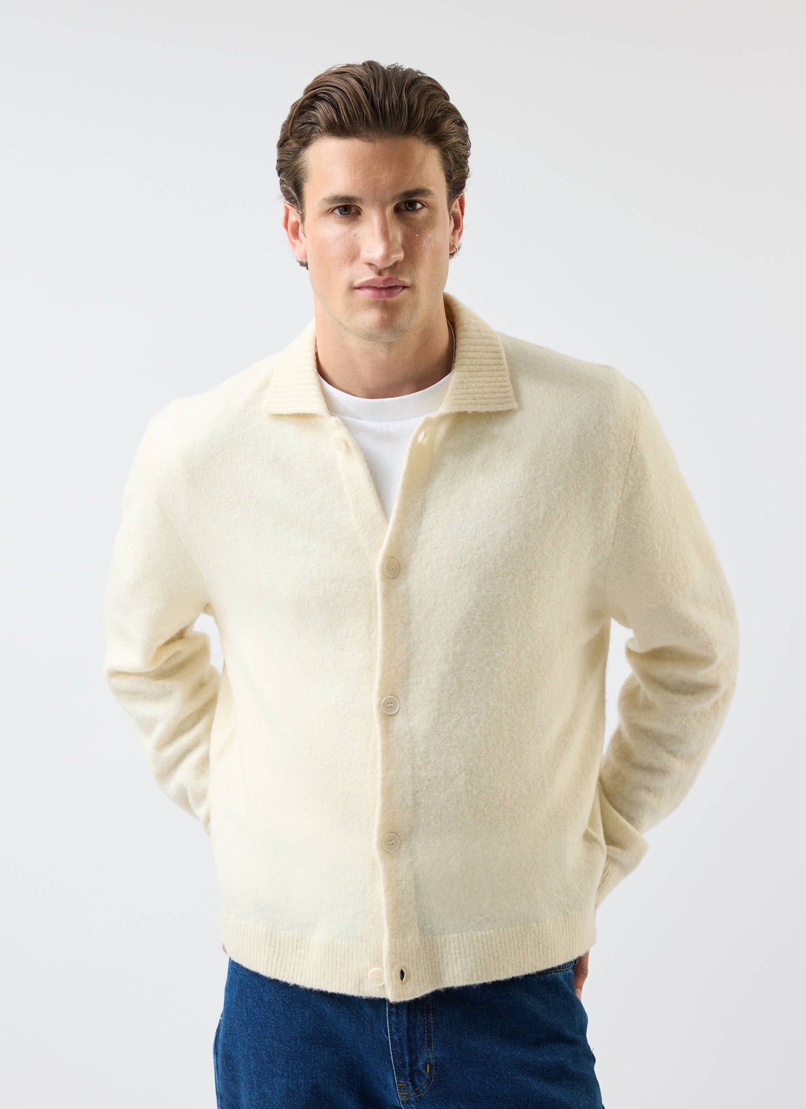 Archive Wool Knitted Collared Cardigan | Cream