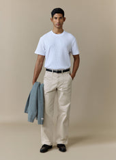 Lungo Herringbone Straight Trousers | Cotton | Cream