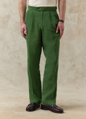 Pleated Tailored Trousers | Linen | Forest