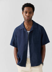 Short Sleeve Cuban Shirt | Linen | Navy