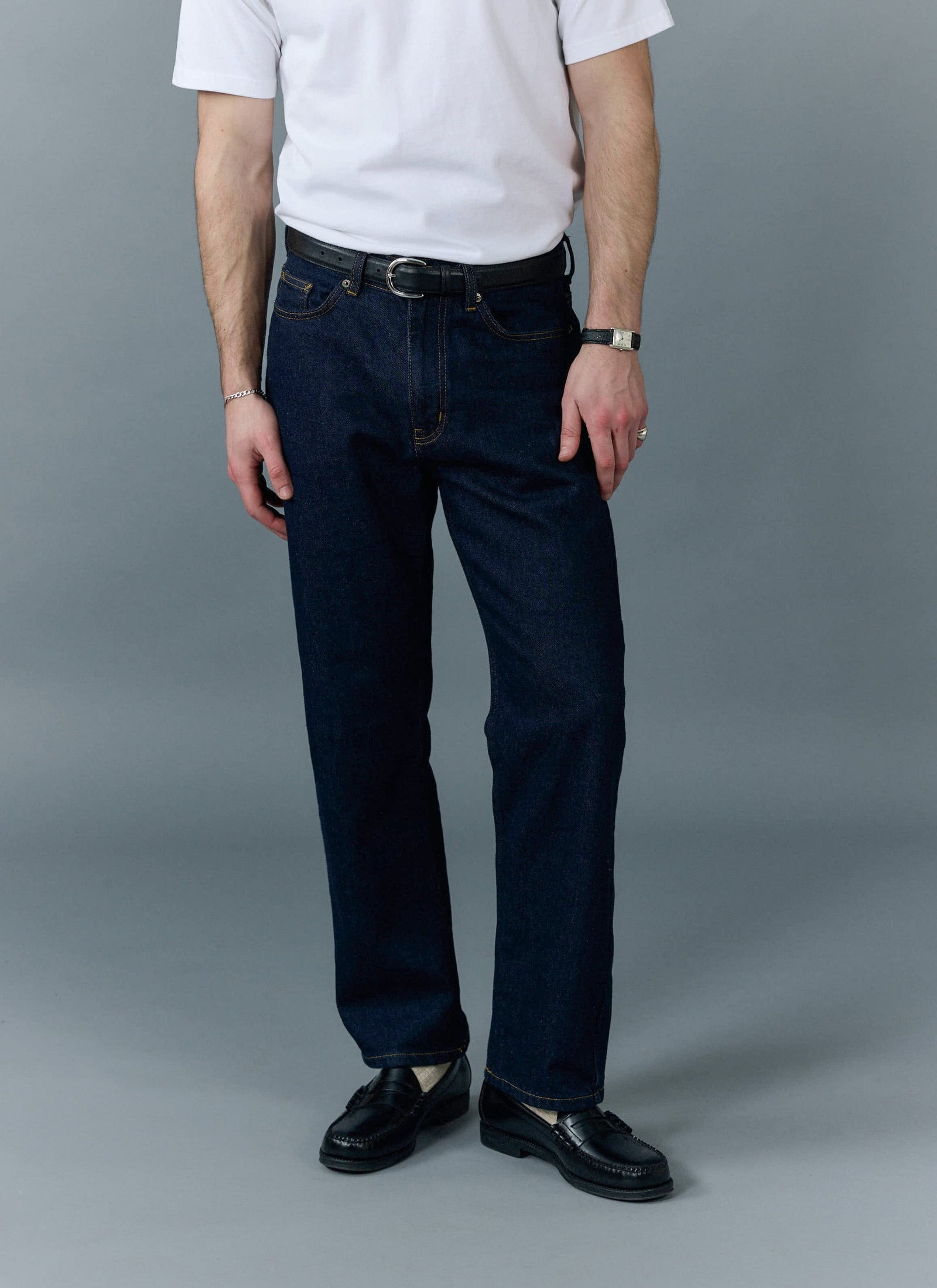 Straight Leg Denim Jeans Cotton Dark