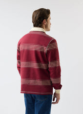 Editor Striped Rugby Polo Shirt | Cotton | Burgundy